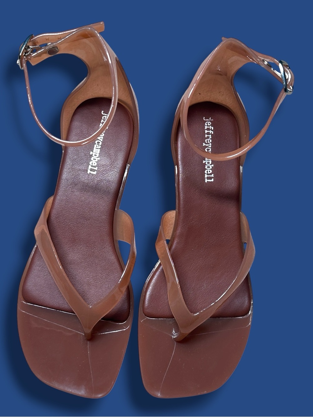 NWB Jefferey Campbell GUMMY-THG Kitten Heel Sandals in Caramel. Size 8 - Picture 9 of 11